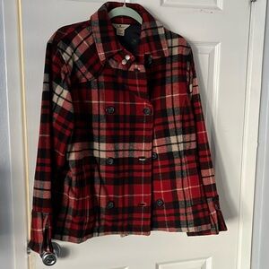 Woolrich/ Sundance short peacoat size Large. Red plaid NW/OT